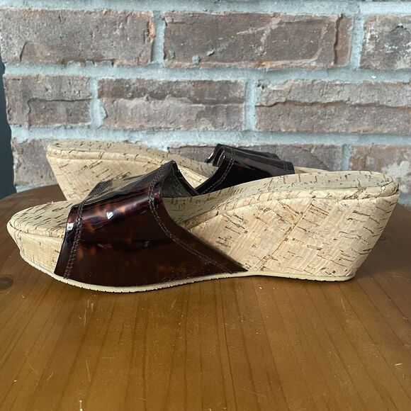 Stuart Weitzman Platform Wedge Sandal 7M Brown Cork Slide Slip On - Picture 6 of 13